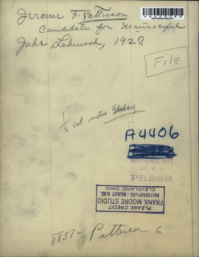 1927 Press Photo Jerome F Patterson candidate for Judge Lakewood Ohio