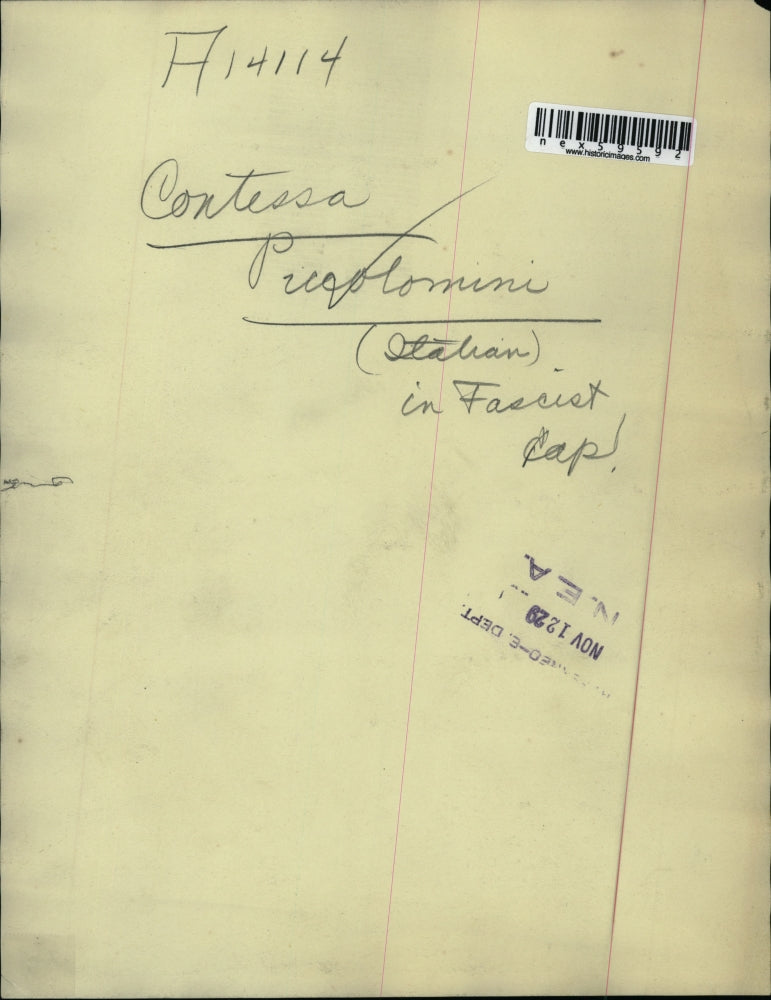 1929 Press Photo Italian Fascist Contessa Piccolomini