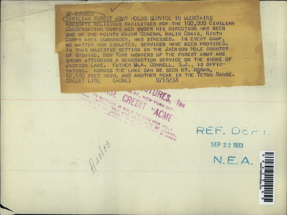 1933 Press Photo Civilian Forestry Army at JAckson Lake