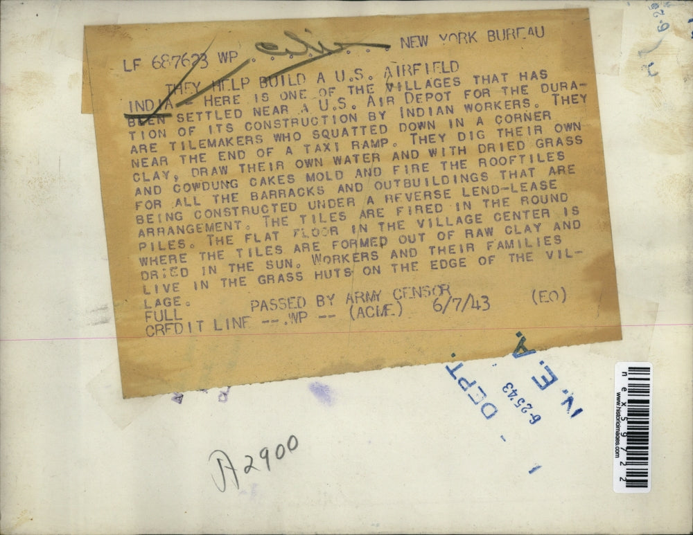 1943 Press Photo India workers at construction of village at an US air base