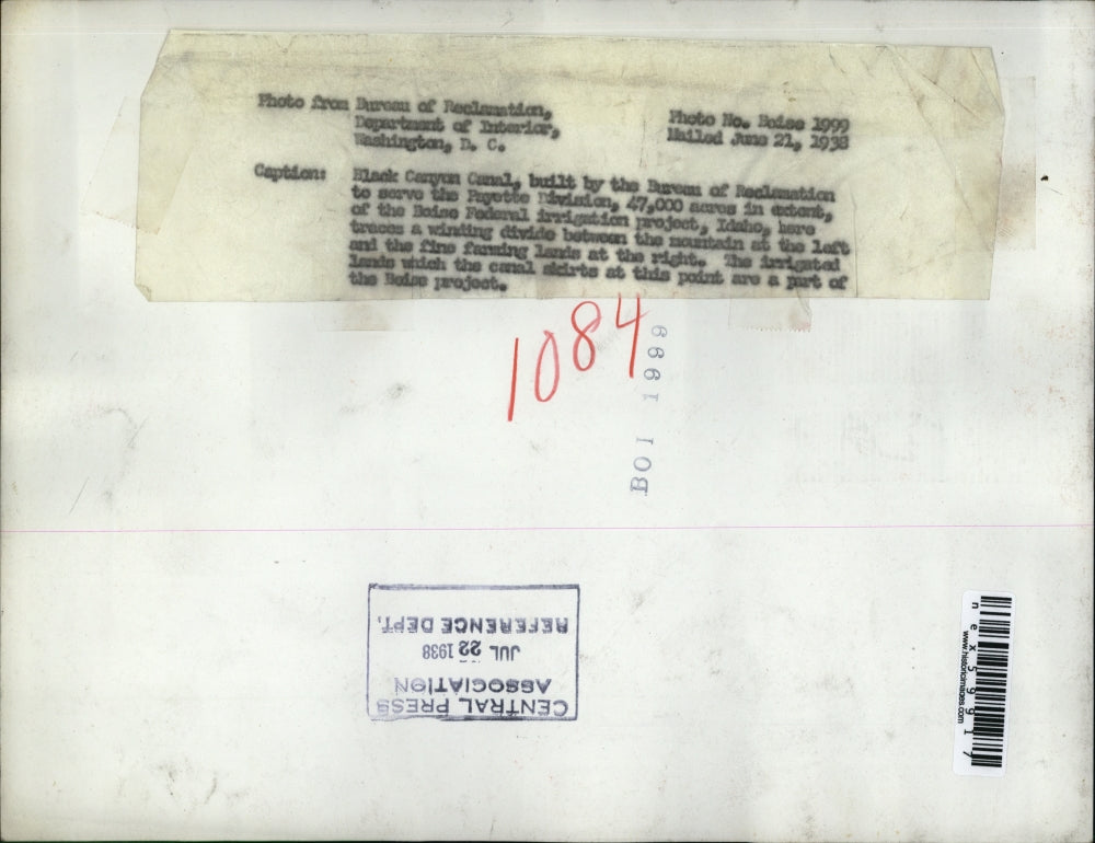 1938 Press Photo Black Canyon Canal - nex59917