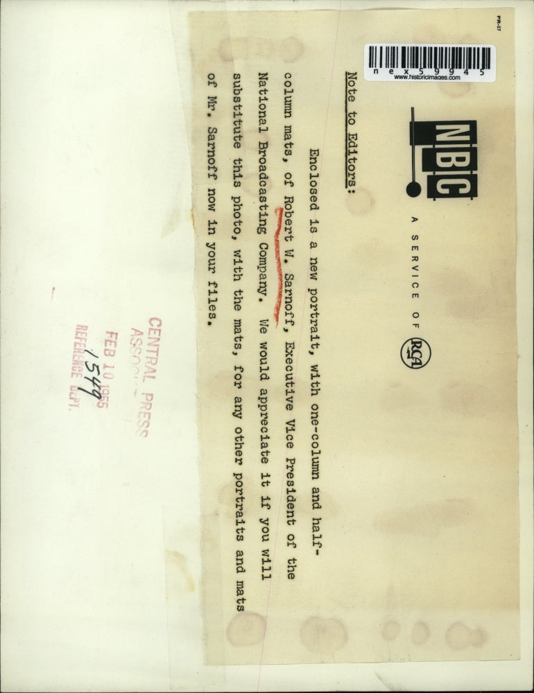 1955 Press Photo Robert W. Sarnoff, Exec. Vice Pres of National Broadcasting Co.