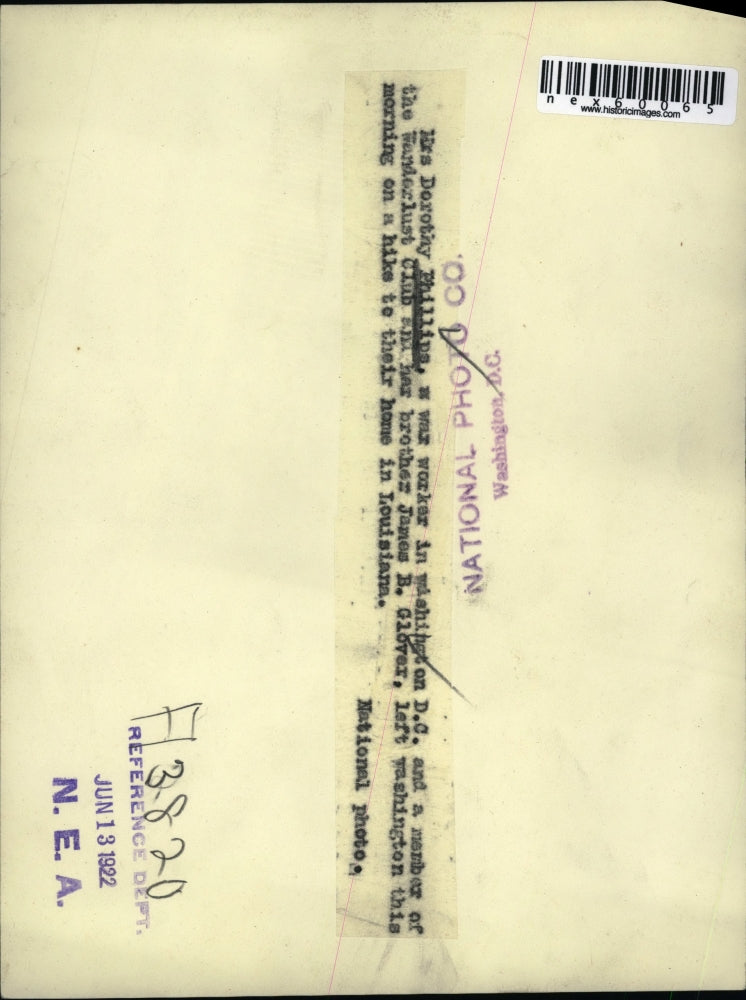 1922 Press Photo Dorothy Phillips & brother James B Glover walk DC to Louisana