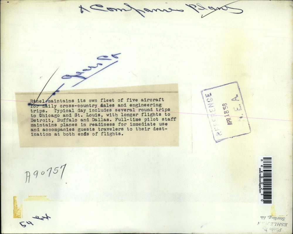 1958 Press Photo Rynel Gears fleet of five aircraft for sales and engineering