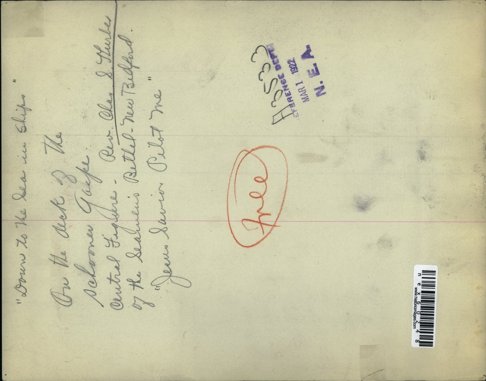 1922 Press Photo on deck of schooner Gaspe (C) Rev Charles Thurber Bethel New