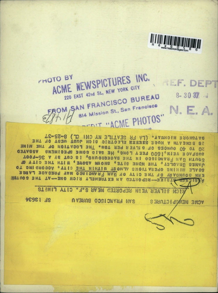 1937 Press Photo San Francisco Silver Vein Mine