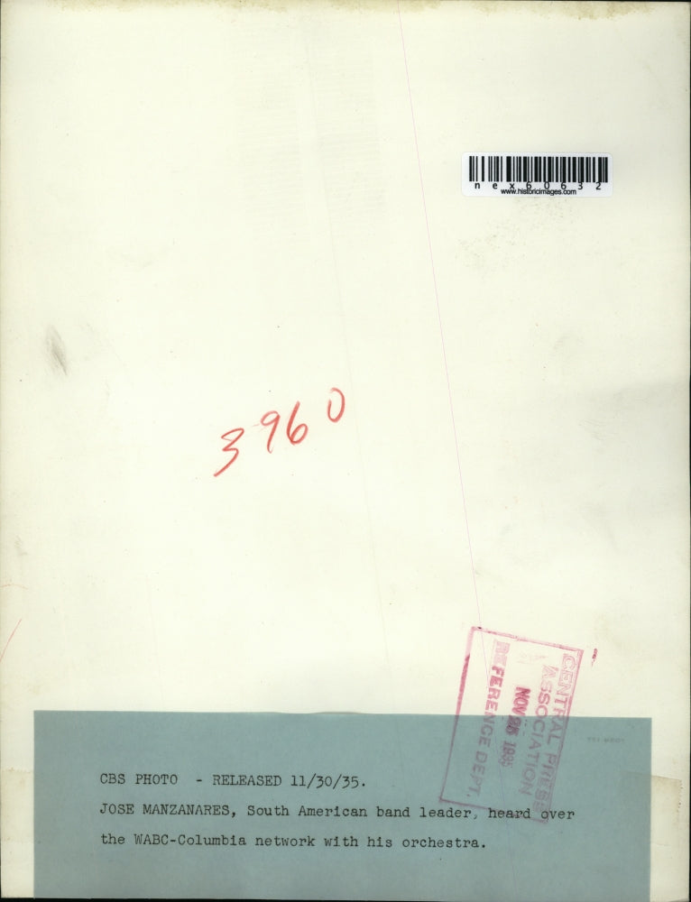 1935 Press Photo Jose Manzanares South American Band Leader WABC Columbia Radio