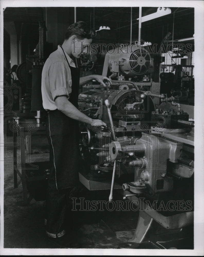 Load image into Gallery viewer, 1953 Press Photo Student Using Equipment at Cooperative Education School Detroit
