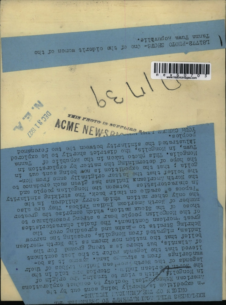 1927 Press Photo oldest women in Tanna Tuwa Republic