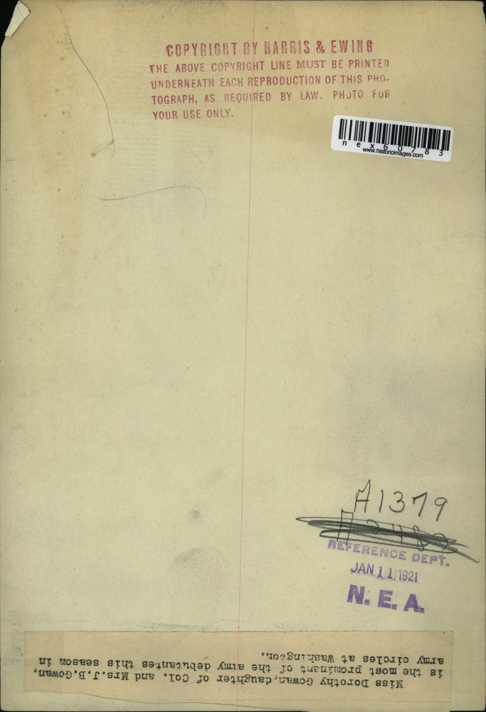 1921 Press Photo Dorothy Gowan Army debutante in Wash DC