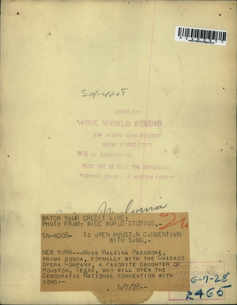 1928 Press Photo NYC Miss Malvina Passmore former Chicago Opera Co