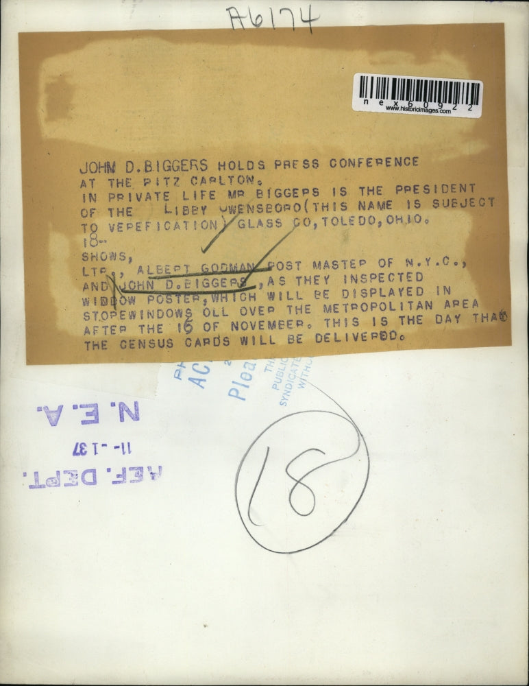 1937 Press Photo John D Boggers pres of Libby Owensvoro Glass Toledo Ohio