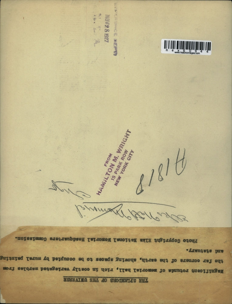 1927 Press Photo Rotunda od memorial hall for the Elks