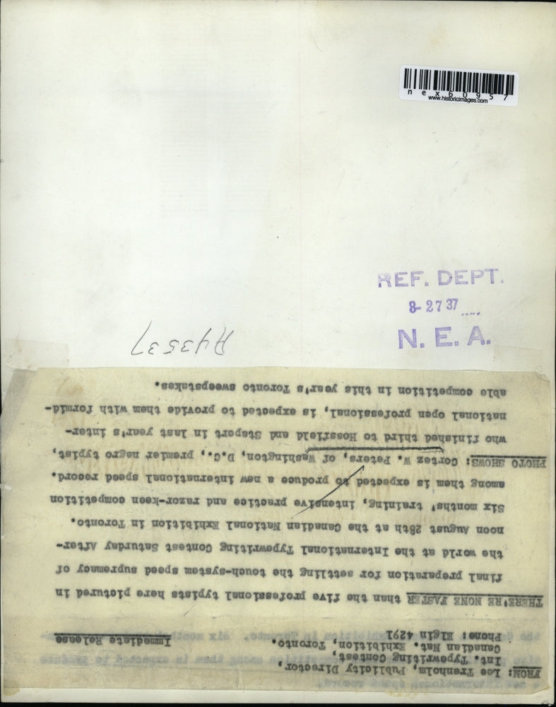 1937 Press Photo Cortez W Peters Wash DC premier typist wins 3rd prize