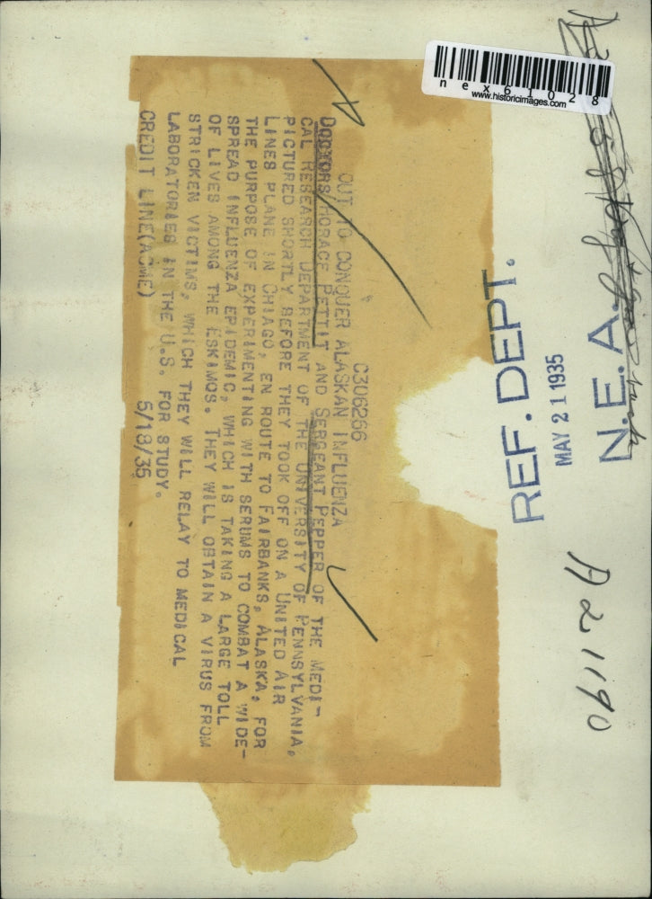 1935 Press Photo Drs Horace Pettit & Sergeant Pepper Univ of Pa Med research