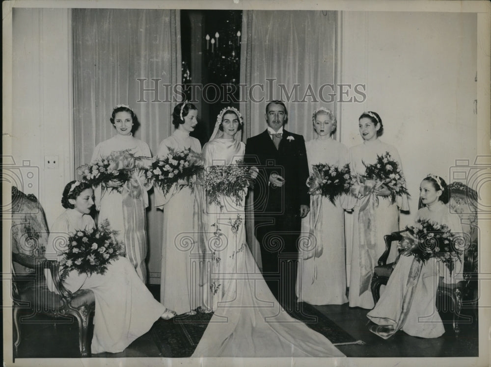 1935 Press Photo Zoe Patterson & Ernest Schlatten wedding in Cuban Embassy
