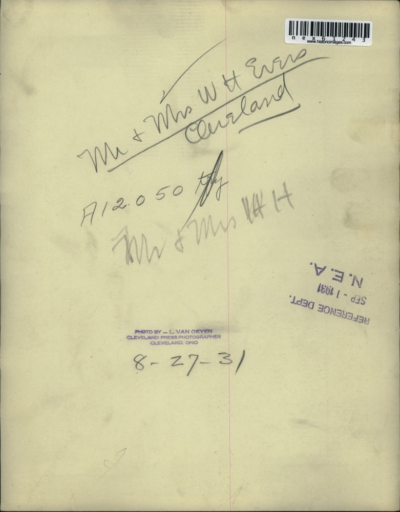 1931 Press Photo Mr & Mrs WH Evers of Cleveland Ohio