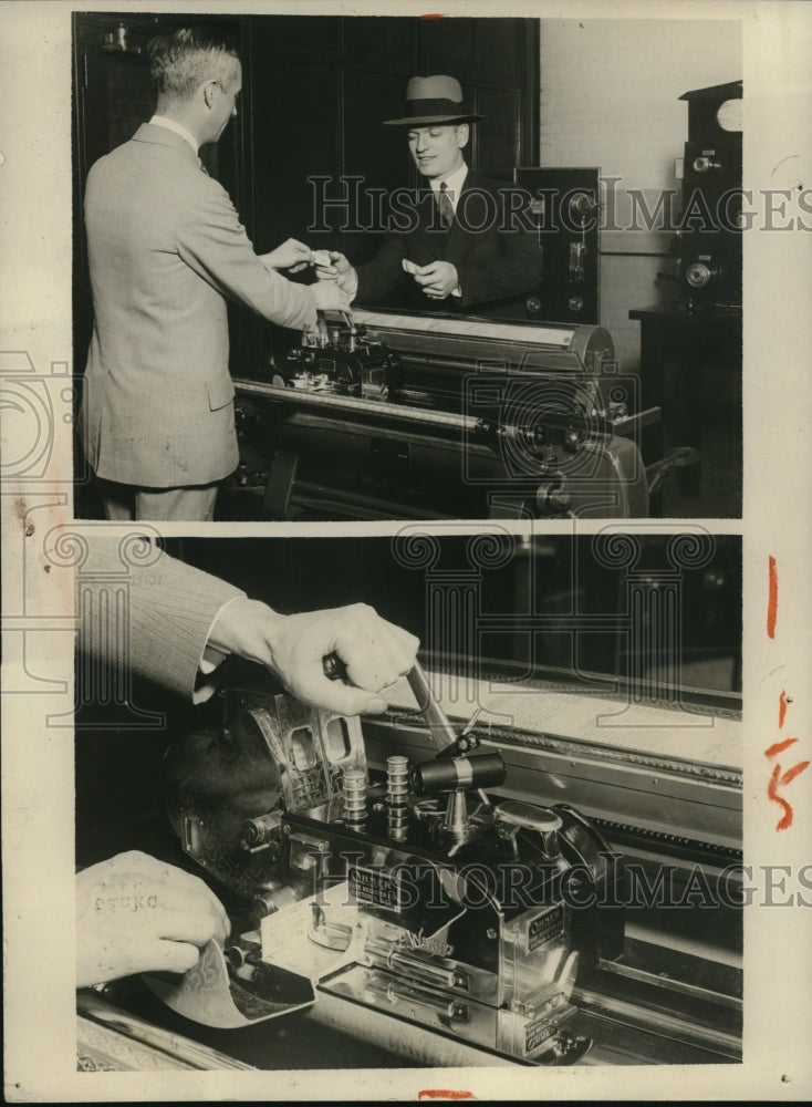 Load image into Gallery viewer, 1927 Press Photo Printer for RR tickets BC Palmer &amp; WG Fallon
