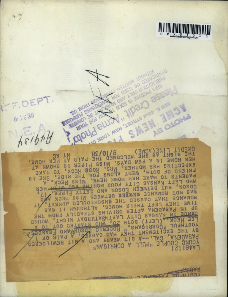 1938 Press Photo Roderic Edson Frances Lee Heck Betty Piper Drive to Pasadena