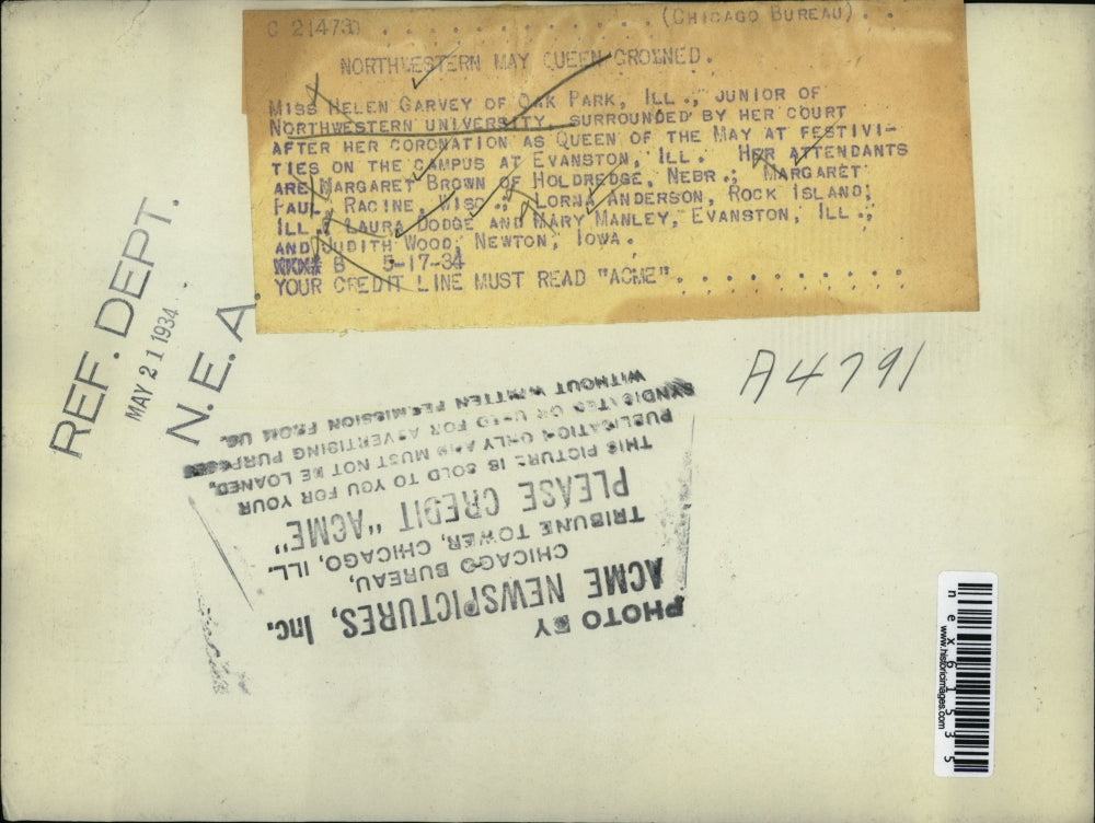 1934 Press Photo Northwestern U Oak Park Ill May Queen Helen Carvey