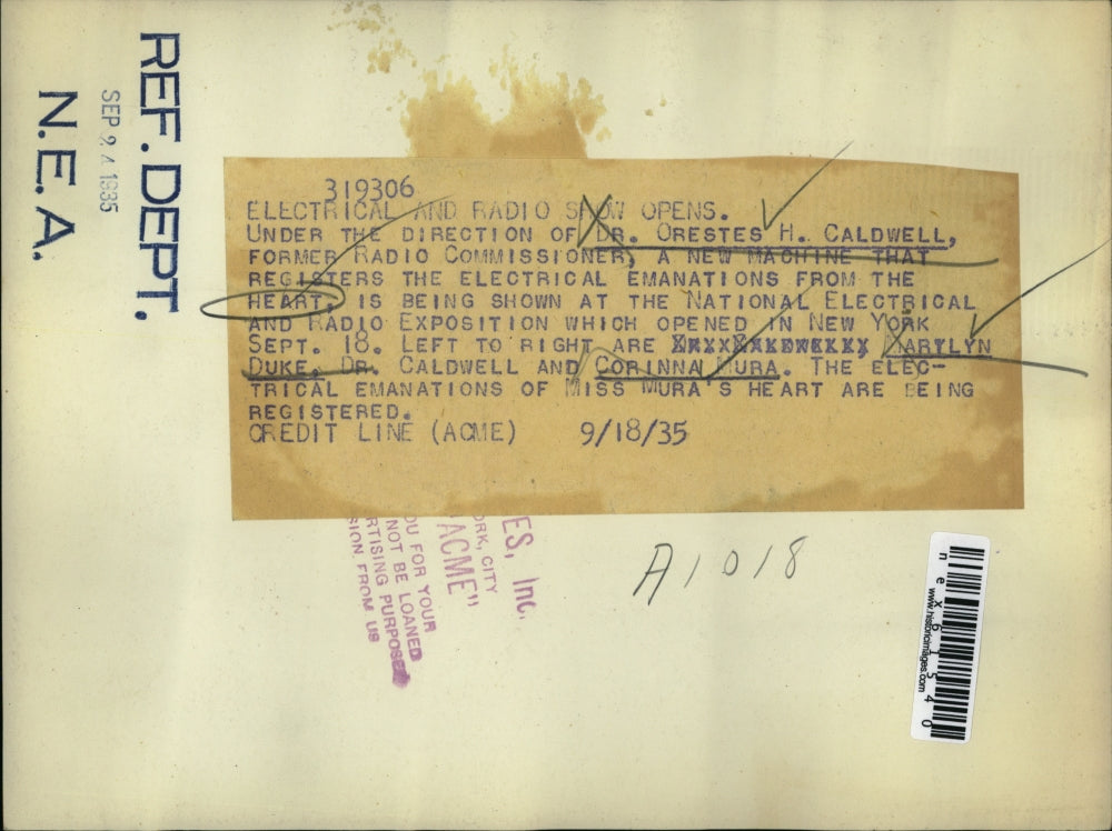 1935 Press Photo Dr Orestes Caldwell, M Duke , Corianna Mura