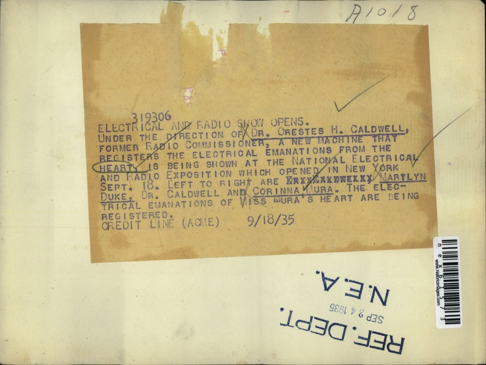 1935 Press Photo Dr Orestes Caldwell, Marylyn Duke and Corinna Mura atExposition