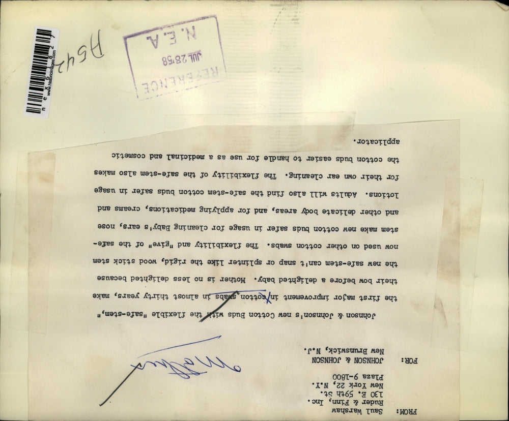 1958 Press Photo Johnson and Johnson's major improvement in cotton swab