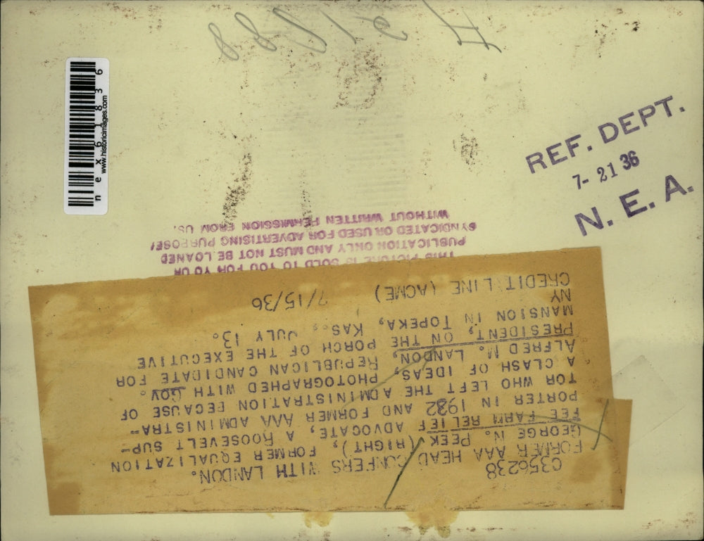 1936 Press Photo George Peek, Gov. Alfred Landon Republican candidate President