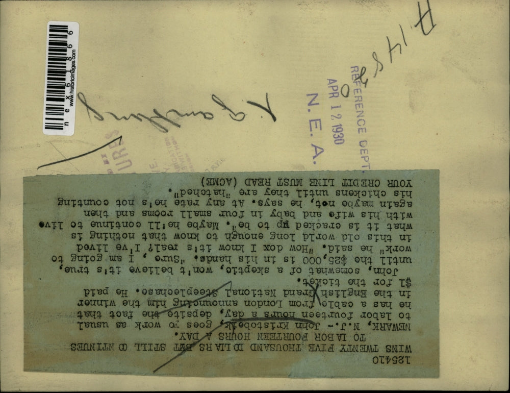 1930 Press Photo Newark NJ John Kristobeik as labor foreman in a plant