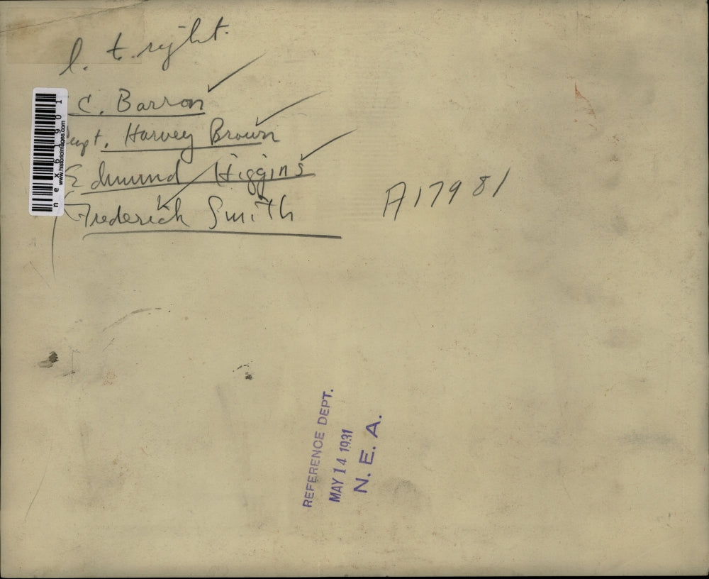 1931 Press Photo C Barron, Capt H Brown, E Higgins, F Smith on a ship