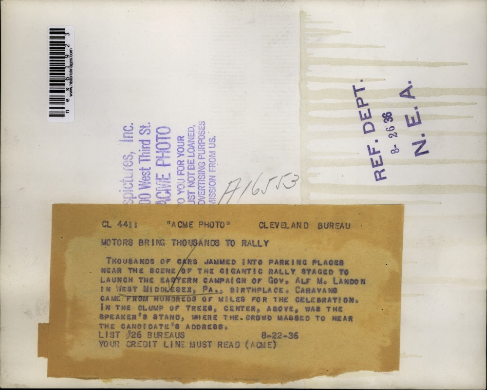 1936 Press Photo Cars at Campaign Rally of Governor Alf M Landon West Middlesex