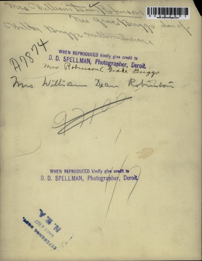 1927 Press Photo Mrs William Dean Robinson nee Grace Briggs