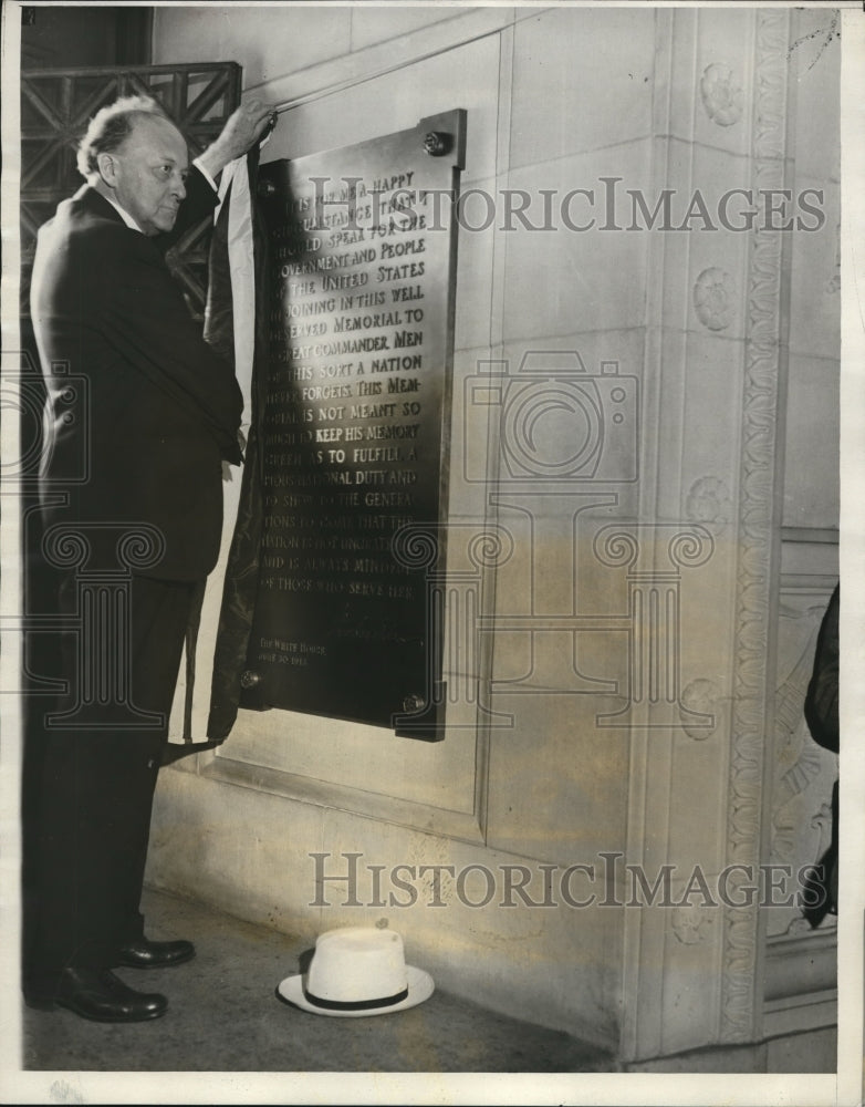 1931 Press Photo Former Senator Atlee Pomerene of Ohio at Peery Victory memorial
