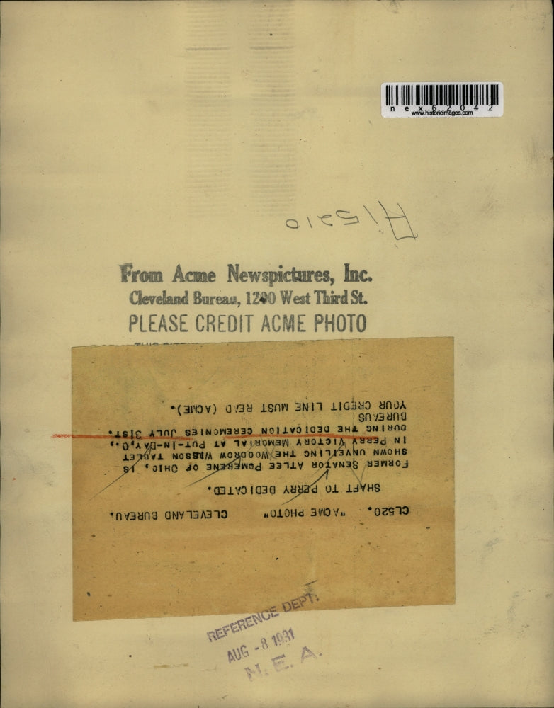 1931 Press Photo Former Senator Atlee Pomerene of Ohio at Peery Victory memorial