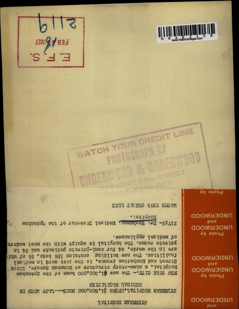 1927 Press Photo New York City Sydenham Hospital, Dr Wachshman