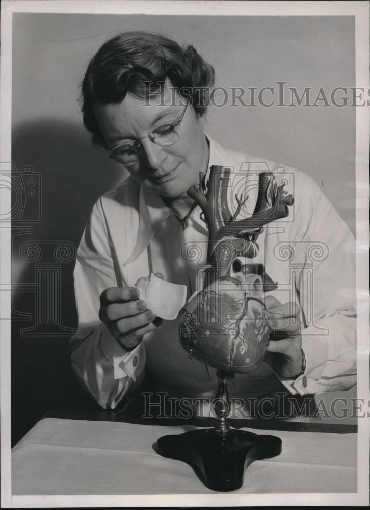 Load image into Gallery viewer, 1941 Press Photo Nurse Mrs Roberts with model of human heart, Los Angeles Calif.
