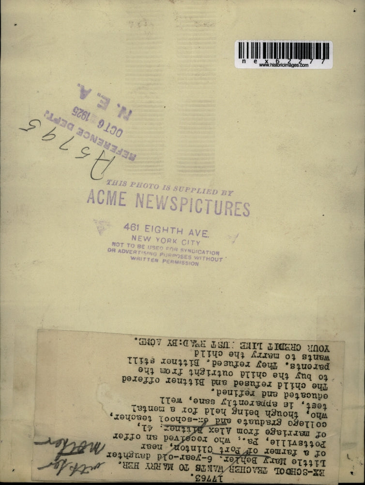 Load image into Gallery viewer, 1925 Press Photo Ex-teacher, Alex Bittner wants to marry 6 year old Mary Behler
