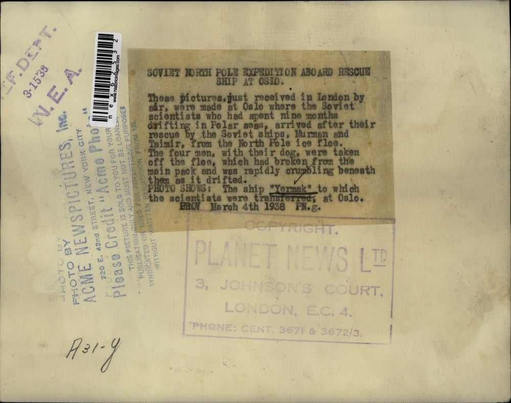 1938 Press Photo Ship "Yermak" Off Oslo, Norway Coast