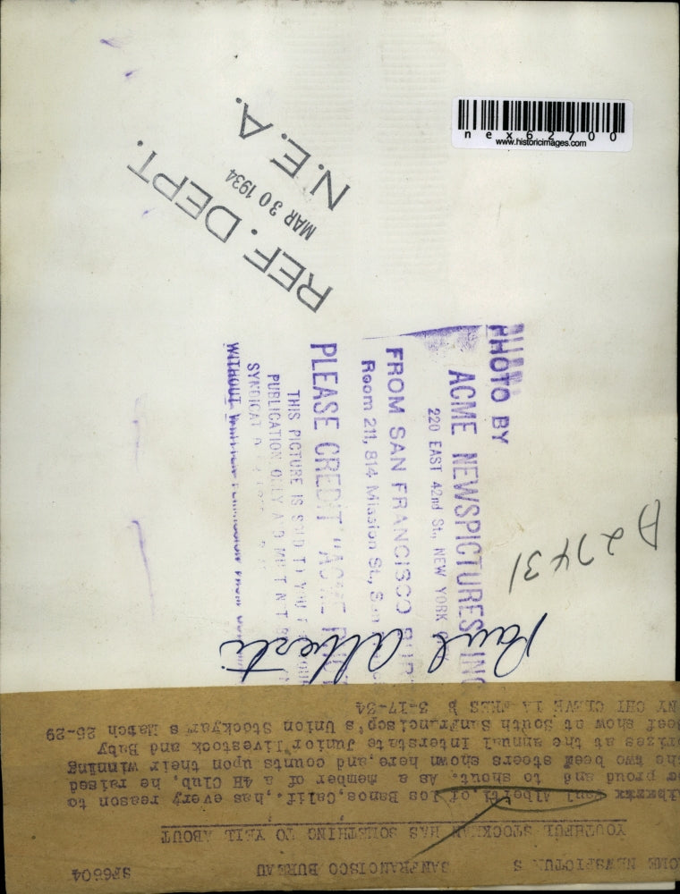 1934 Press Photo Paul Alberti of Les Banos, California, 4H Club Member