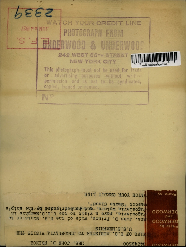 1927 Press Photo Mrs John Prince wife US Minister to Jugoslavia on USS Memphis