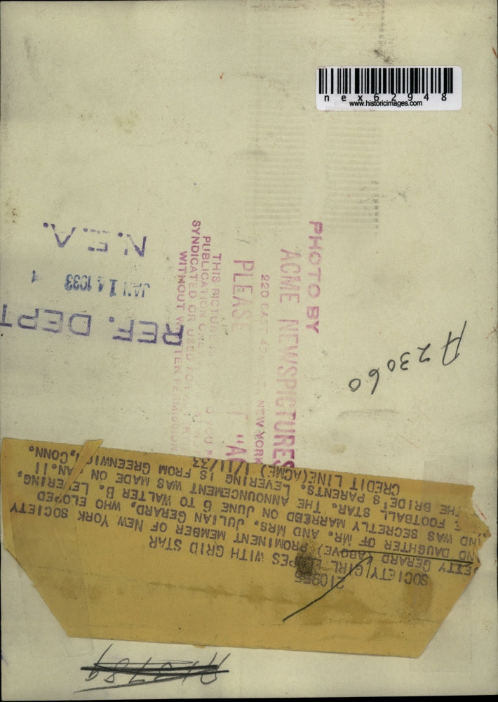 1933 Press Photo Betty Gerard secretly married to Walter Levereing football star