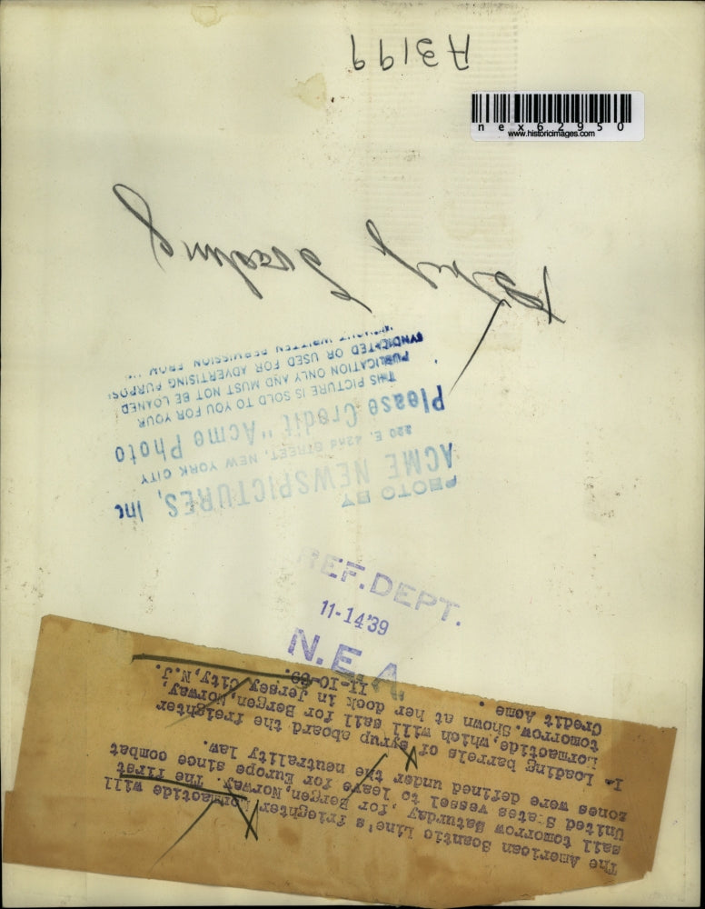 1939 Press Photo American Scantio Line's Freighter "Mormaotide" sail to Norway