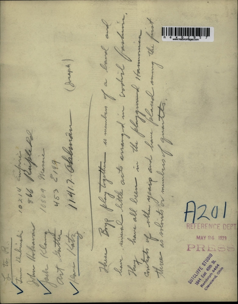 1929 Press Photo John Hokavar,Jack Klang,Art Gutter,Dave Katz singers