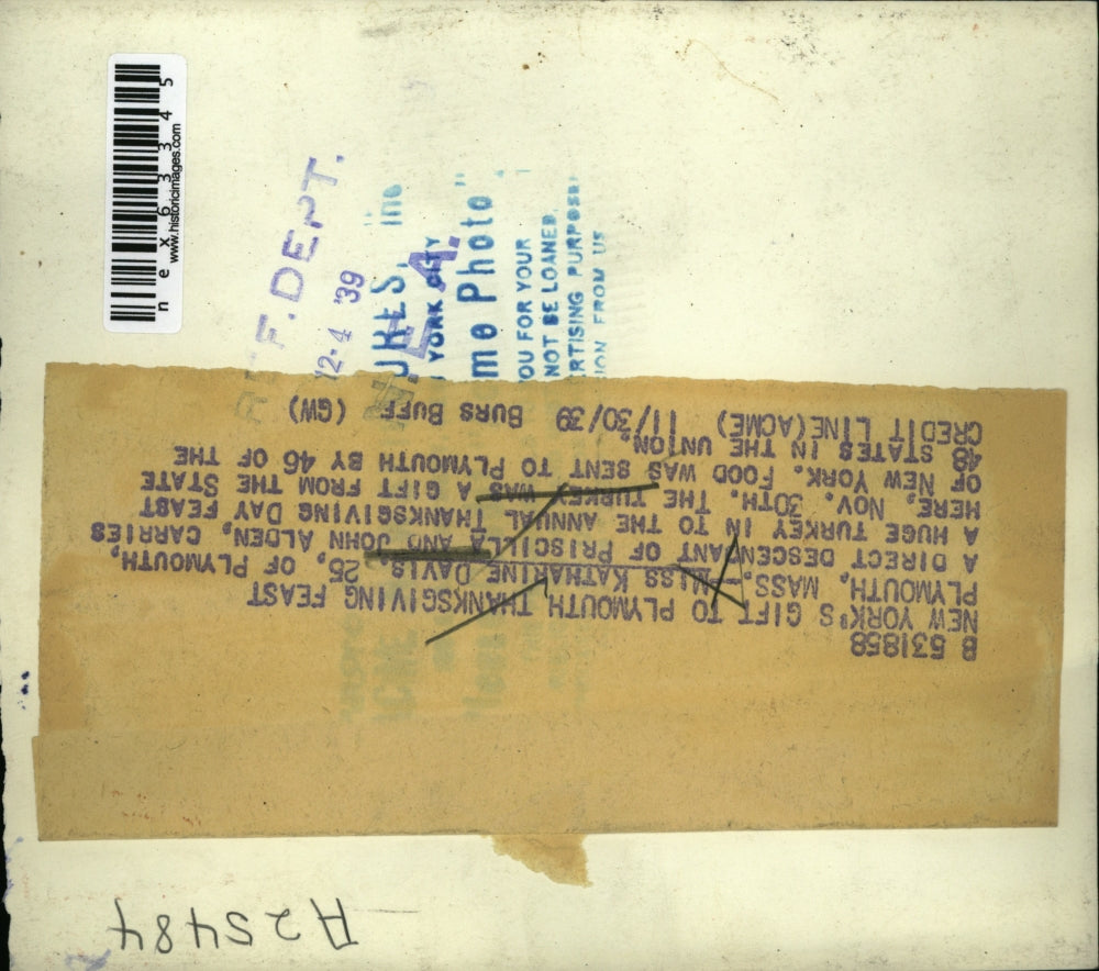 1939 Press Photo Katherine Davis at Thanksgiving Feast in Plymouth