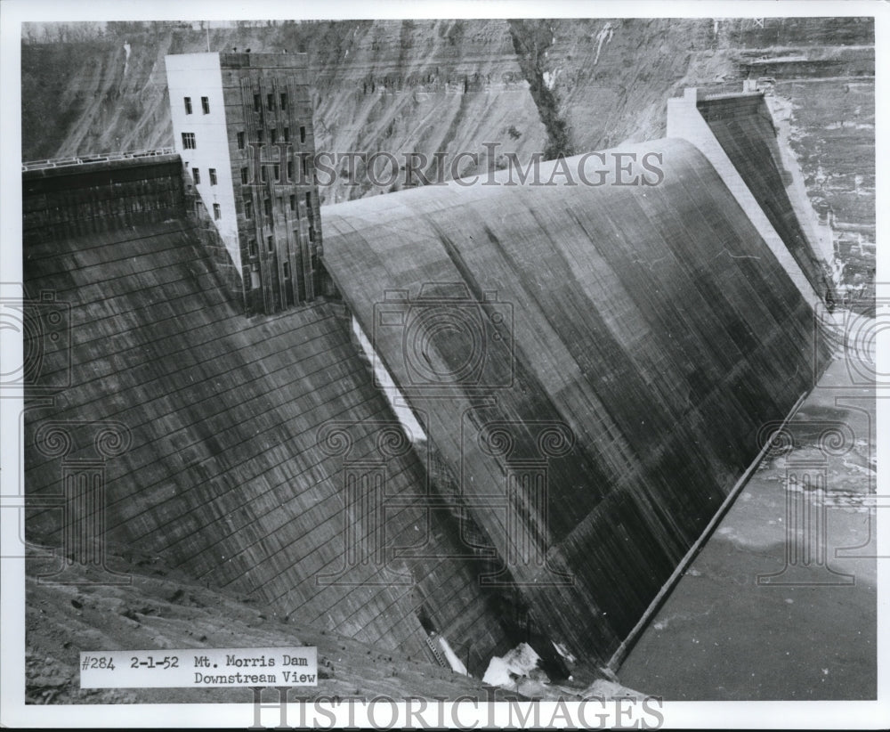 1952 Press Photo Mt. Morris Dam, Downstream View