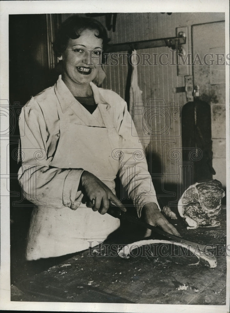 1933 Press Photo Mrs. Sophie Smith, learned the Butcher business