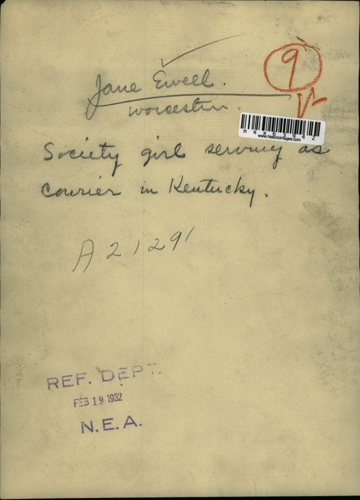 1932 Press Photo Jane Eweel, society girl serving as carrier in Kentucky