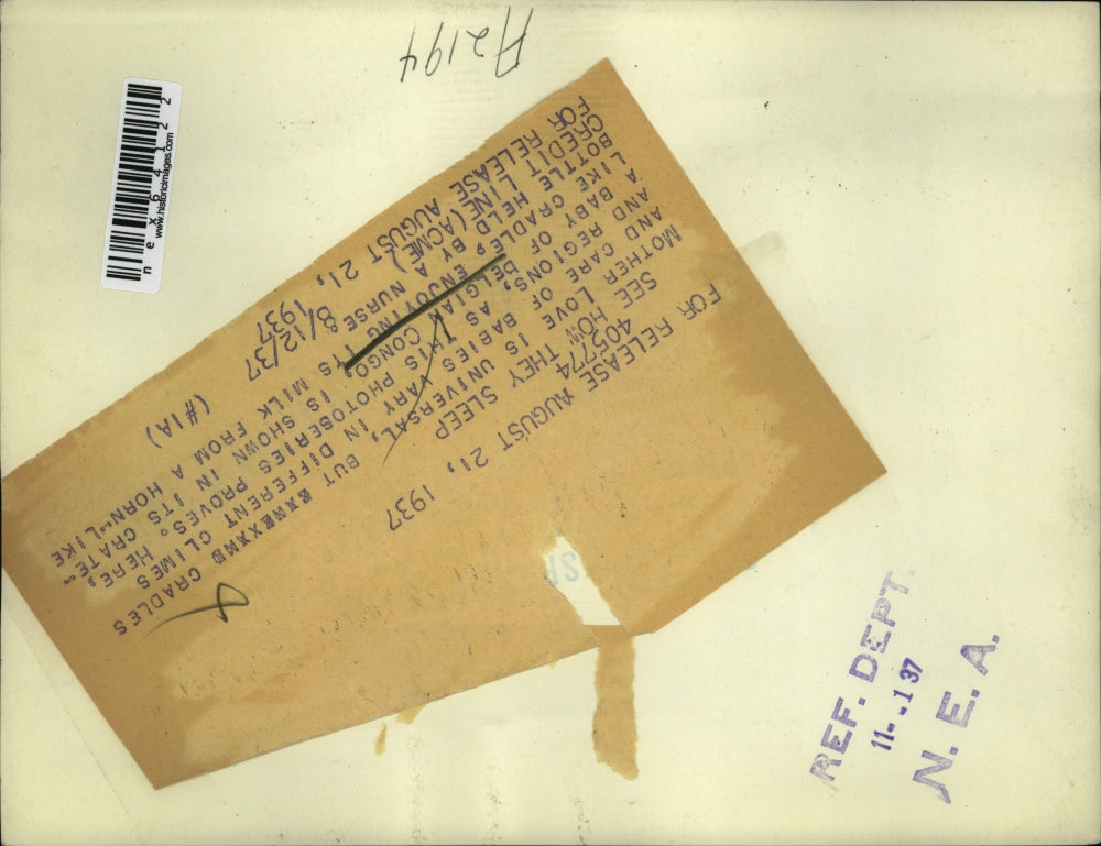 1937 Press Photo A Baby of Belgian Congo in its crate-like cradle