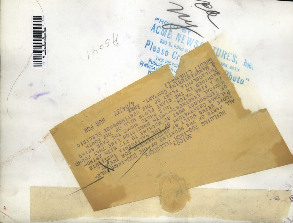 1937 Press Photo 200-Inch Telescope Assembly at Westinghouse Electric Company