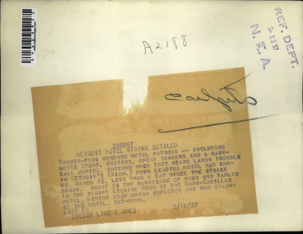 1937 Press Photo Detroit Hotel strike was settled less than 1 day